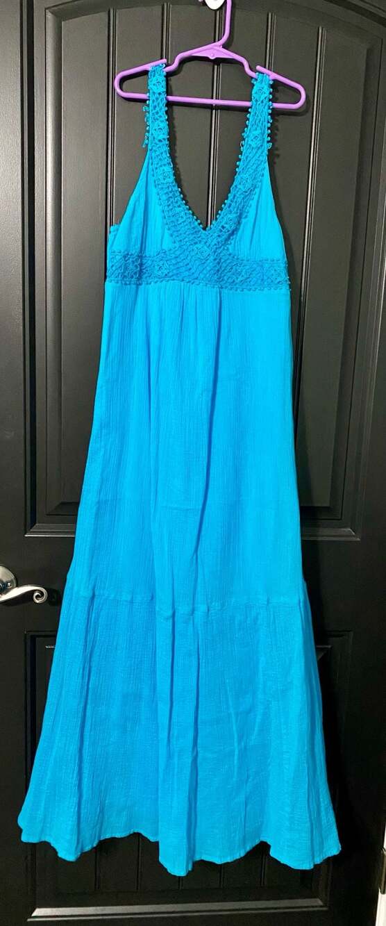 Old Navy Blue Crochet Trim Crinkle Gauze Maxi Dress Size S